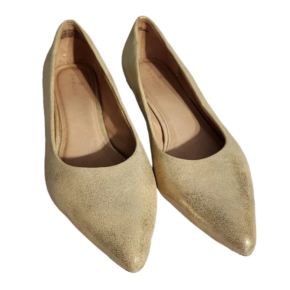 Caslon Luna Cushioned Gold Shimmer Pointed Toe Flats 10